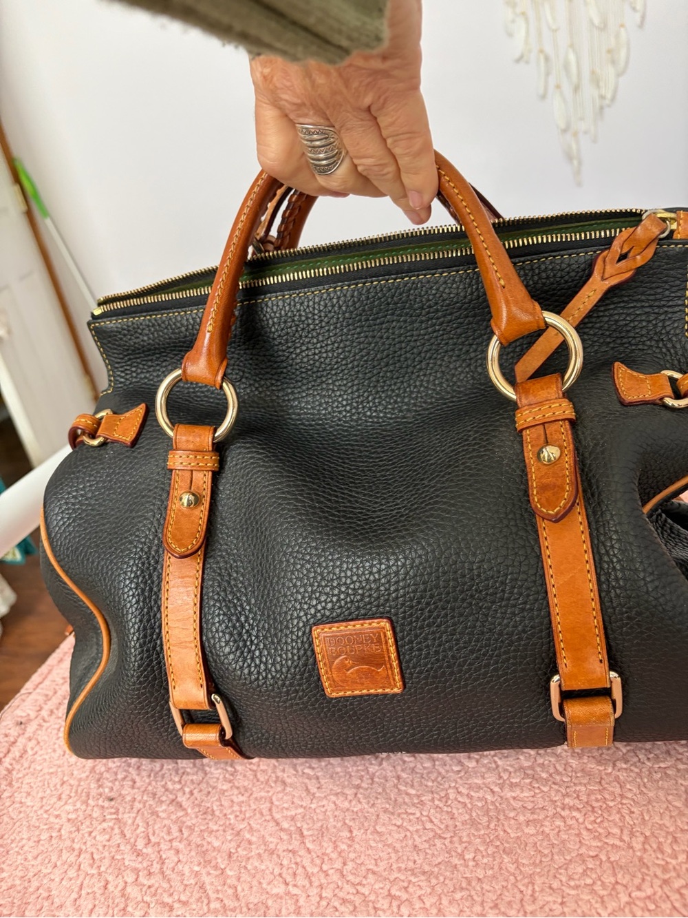 Dooney&Bourke large pebble black 2 tone satchel with tassels shoulder bag